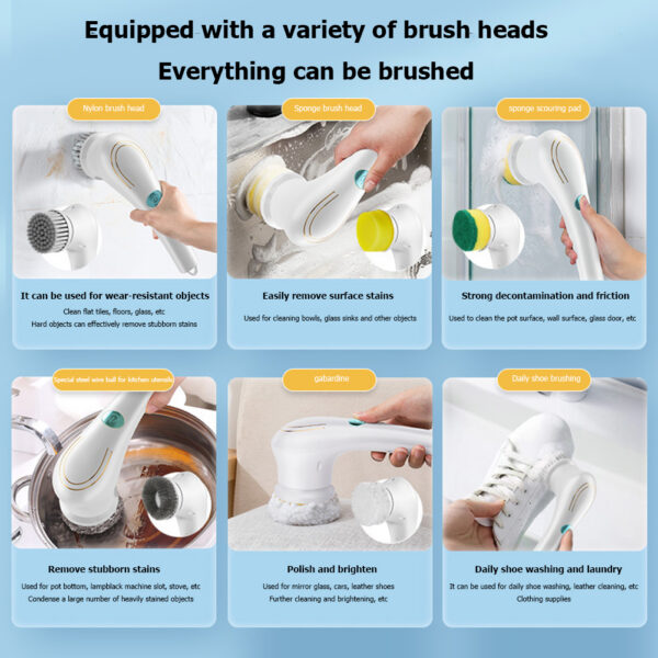CleanProX-5: Multifunctional Electric Handheld Kitchen Household Dishwashing Brush + Drill Brush Set - Image 8